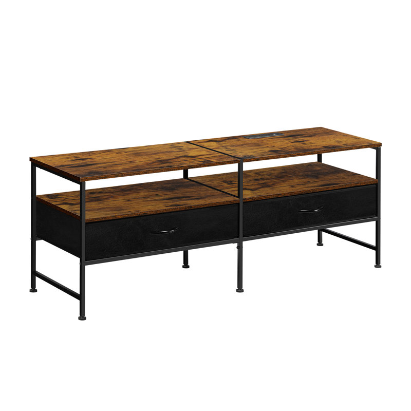 TV Stand with Power Strip, Burned, Black/Brown