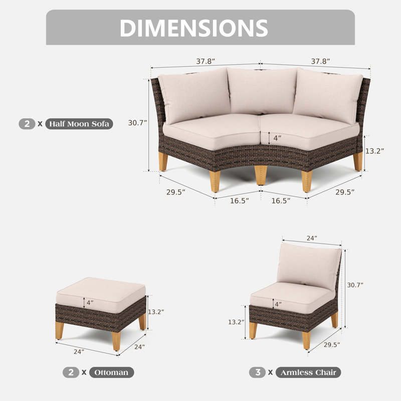 All Weather Wicker/Rattan 9 - Person Seating Group with Cushions, Beige