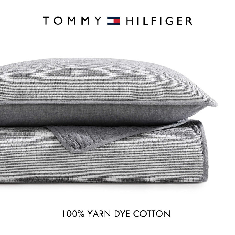 Tommy Hilfiger Ithaca Stripe Cotton Reversible Quilt Set, Twin Quilt + 1 Standard Pillow Sham, Navy