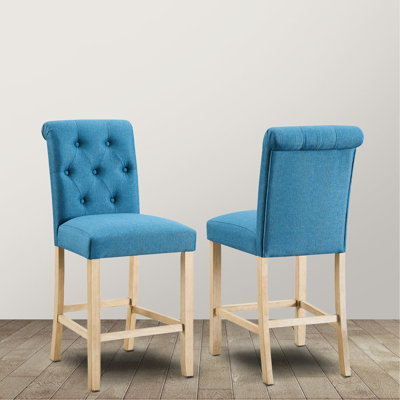 2 tabourets de hauteur de comptoir bleus - dossier et siège rembourrés, idéal pour les espaces de salle à manger de cuisine Structure en bois avec revêtement en tissu 2 pièces Dossier, assise, bois massif, l 18,5 po x P 25,5 po