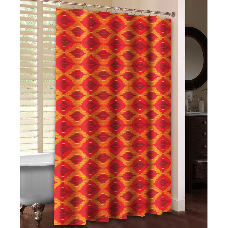 Ochre Ikat Geometric Shower Curtain