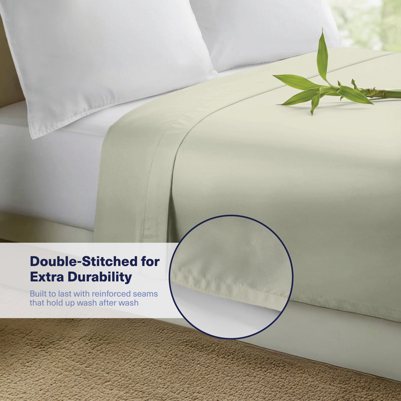100% Organic Viscose From Bamboo Flat Sheet Only, 300 Thread Count, Extra Wide, Cooling & Breathable, Double Stitching, Bedding Sheet - Gift-Ready Packaging (Soft Sage)