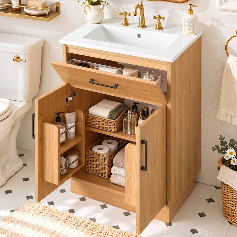 Meuble-lavabo moderne de 61 cm avec lavabo en céramique