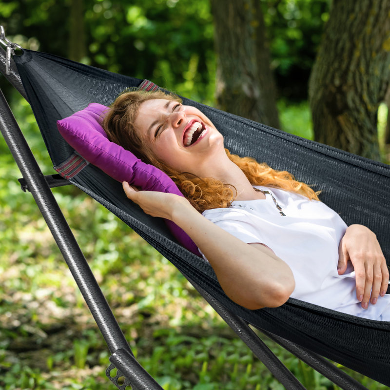 Deep Berry Powder-Coated Steel Double Hammock with Stand