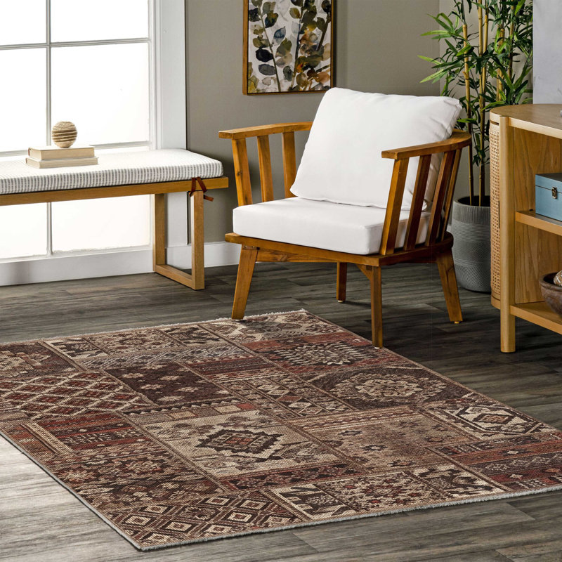 Tapis en chenille de coton marocain beige à motif rétro Eilette, Tapis de couloir 2 pi 8 po x 6 pi 7 po