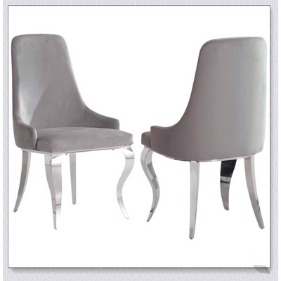 Chaises de salle à manger rembourrées grises et chromées (ensemble de 2), velours doux, sièges modernes et durables pour une salle à manger élégante