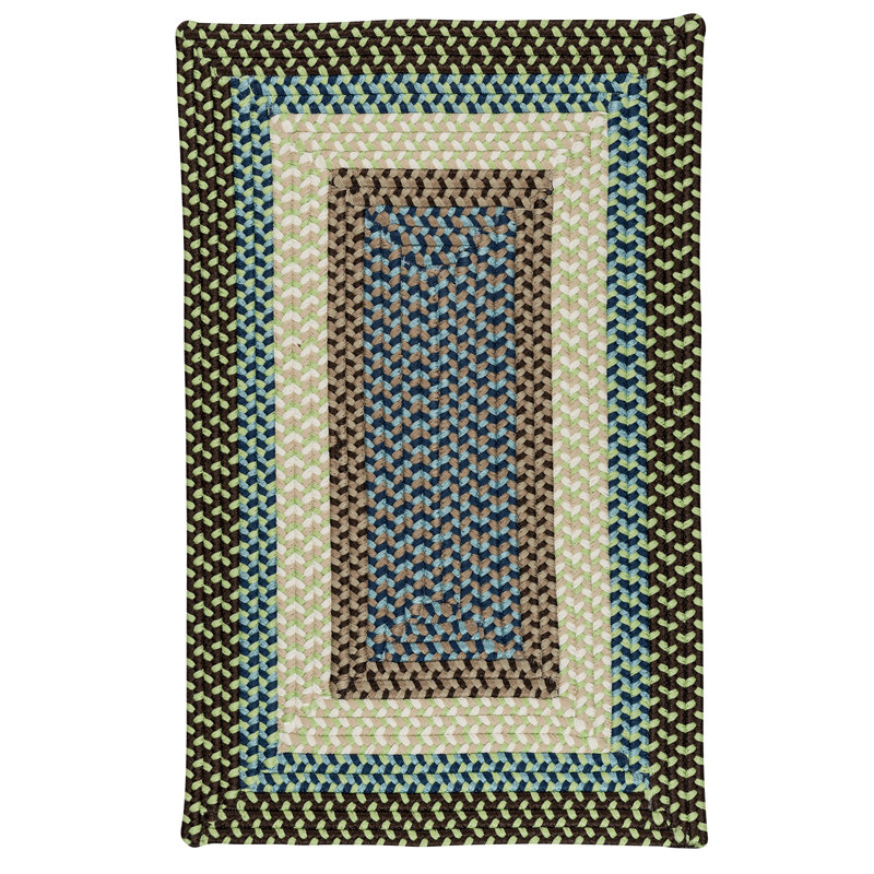 Tapis décoratif à bordure brun tressé/bleu/beige marathovounos, Rectangle 7 pi x 9 pi