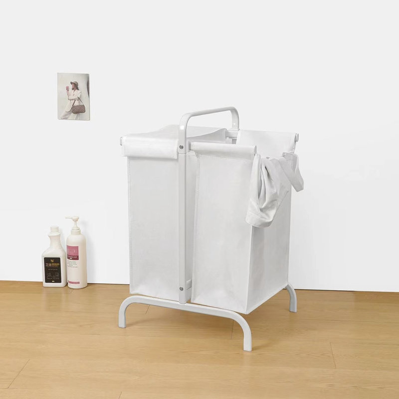 Panier à linge blanc 110 L 2 avec cartes de tri, couvercle en tissu pour les vêtements et le rangement, grand couvercle