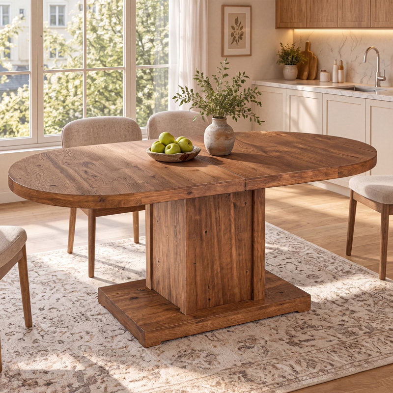 Table de salle à manger ovale en bois massif de 63 pouces, table de cuisine de style campagnard avec pied central robuste