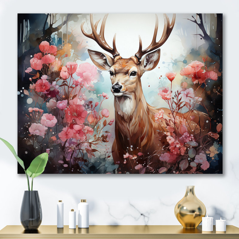 Cerf, forêt mystique - impression, Toile tendue, H 16 po x l 32 po x P 1 po