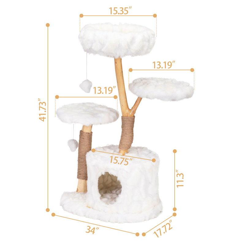 Chat avec des matériaux naturels, un design moderne, une tour de luxe blanche qui s'amuse à sauter
