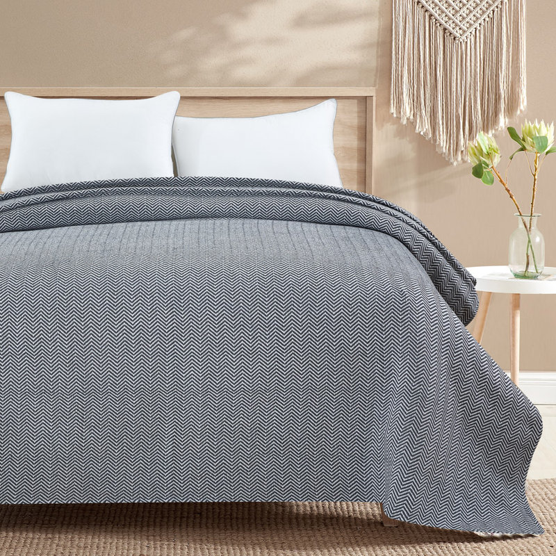 Couverture 100% coton à chevrons teints, Double / Grand, Gris