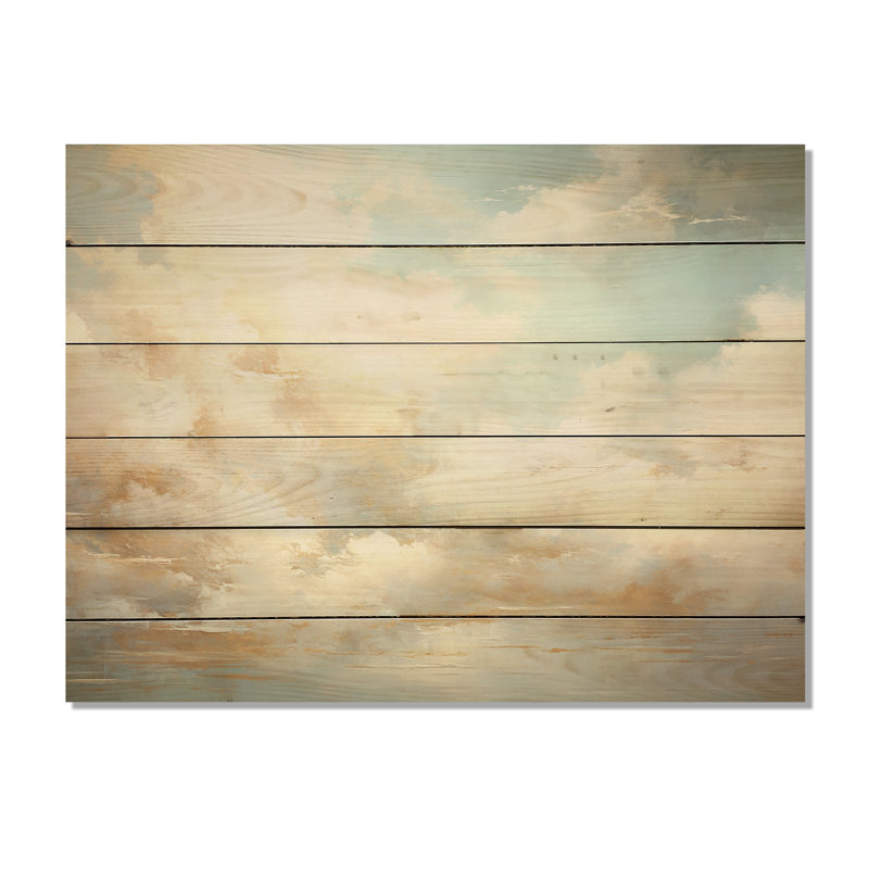 «Beige Gold Minimalisme Clouds I», art mural bois sur bois de pin naturel, H 10 po x l 20 po