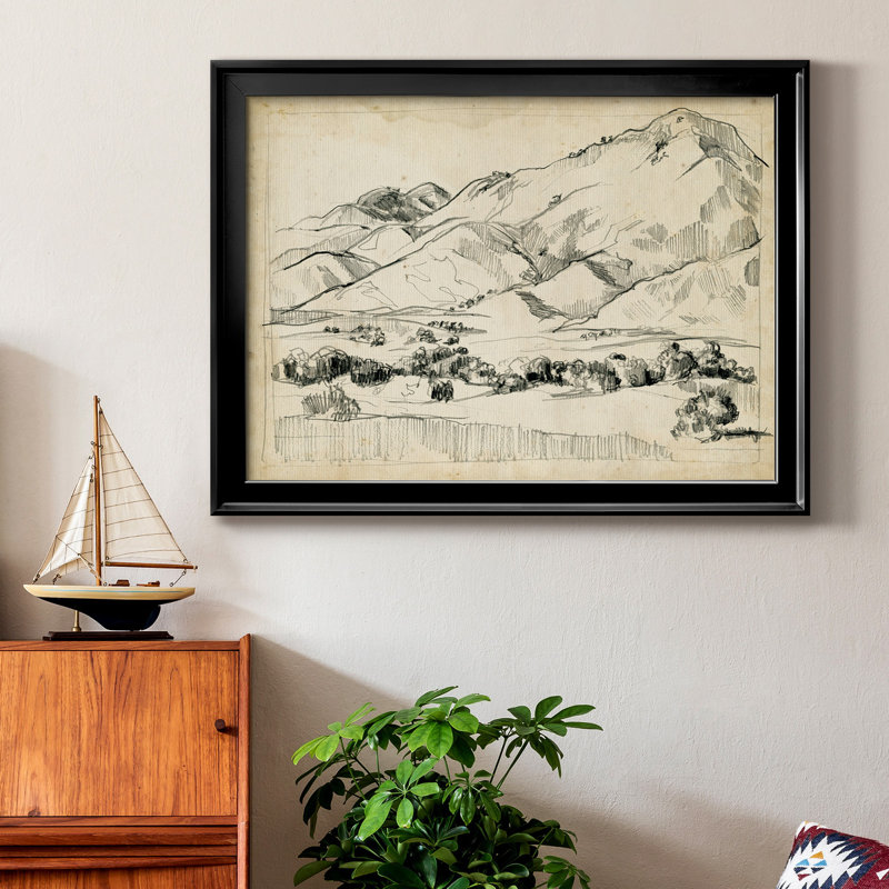 Croquis de montagne I, Papier avec cadre noir, H 22,5 po x l 30,5 po x P 1 po, Pas de tapis