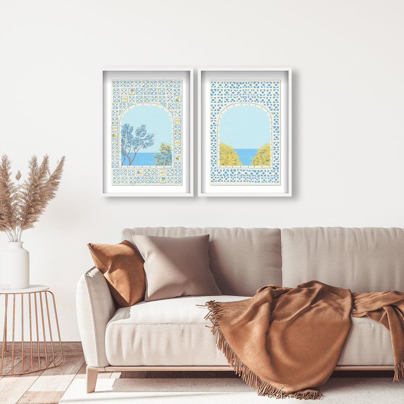 Mediterranean window set Shadowbox Nautical & Beach Print by Oliver Gal, Black Frame, 10 x 15, 75"H x 51"W, White Shadowbox