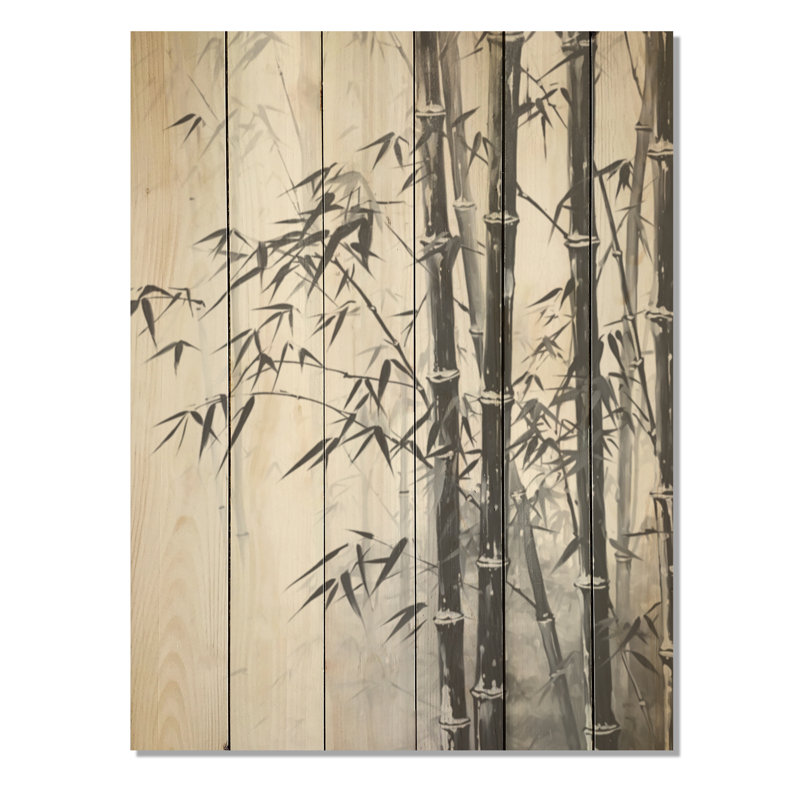 Noir et blanc, bambou sauvage I - Art mural en bois de bambou sur bois de pin naturel, H 40 po x l 30 po