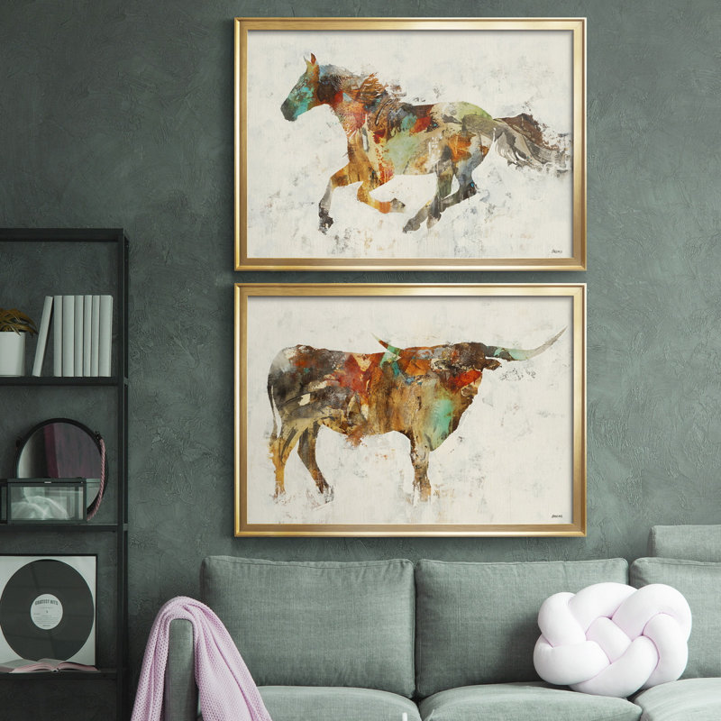 Totem II - ensemble de 2 reproductions, Toile encadrée dorée, H 30,5 po x l 42,5 po x P 1,5 po, Pas de tapis