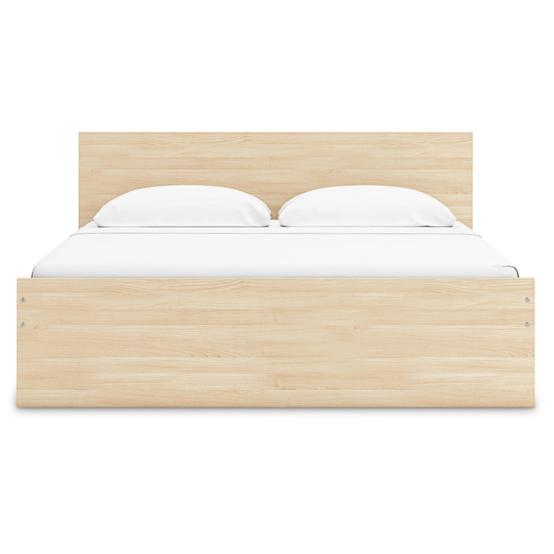 Grand lit plateforme Dunagan avec rangement à 2 côtés, Beige, Grand lit