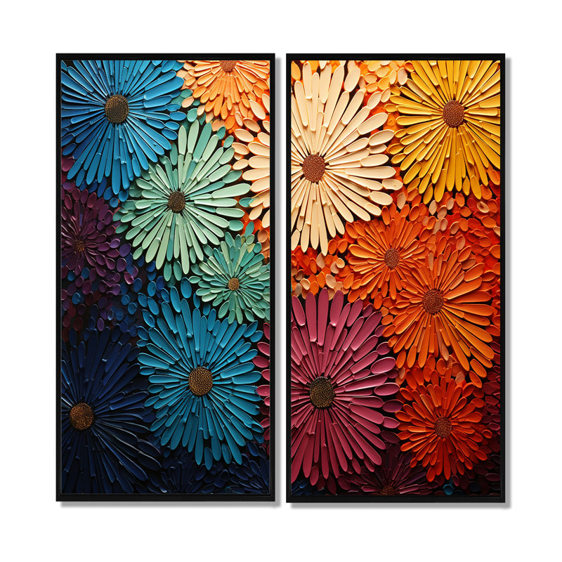 Mid Century Sunburst Serenade III - art mural multicolore, 32" H x 32" W, Black, Impression encadrée flottante