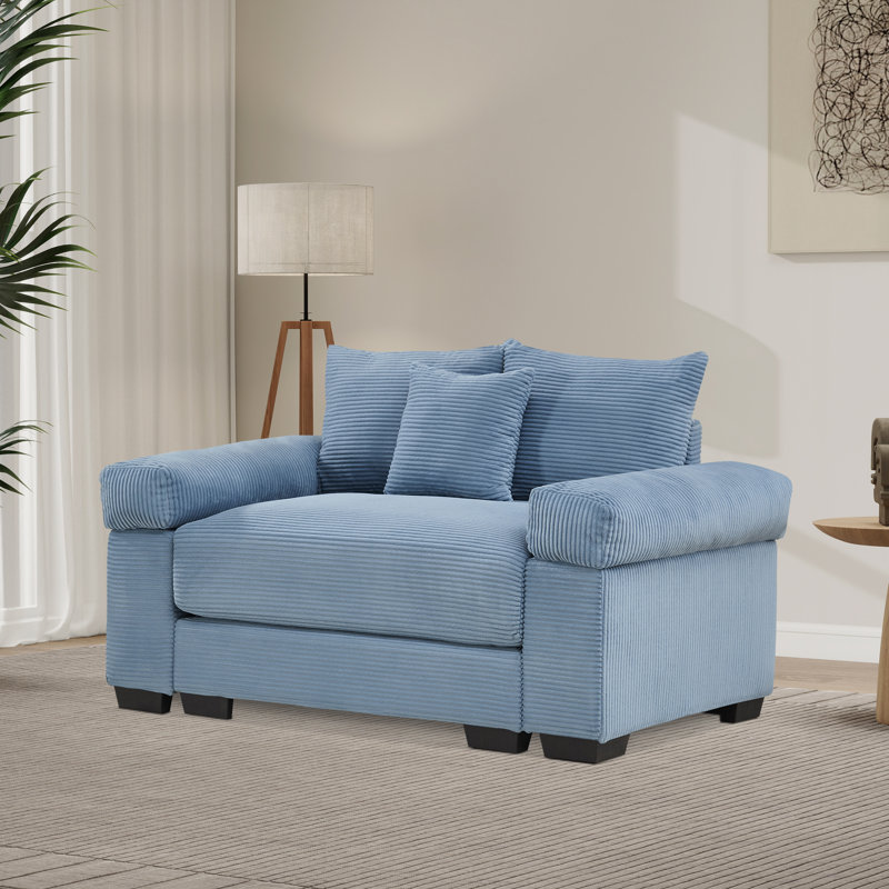 Fauteuil surdimensionné en velours côtelé 54,3 po avec coussins, Bleu