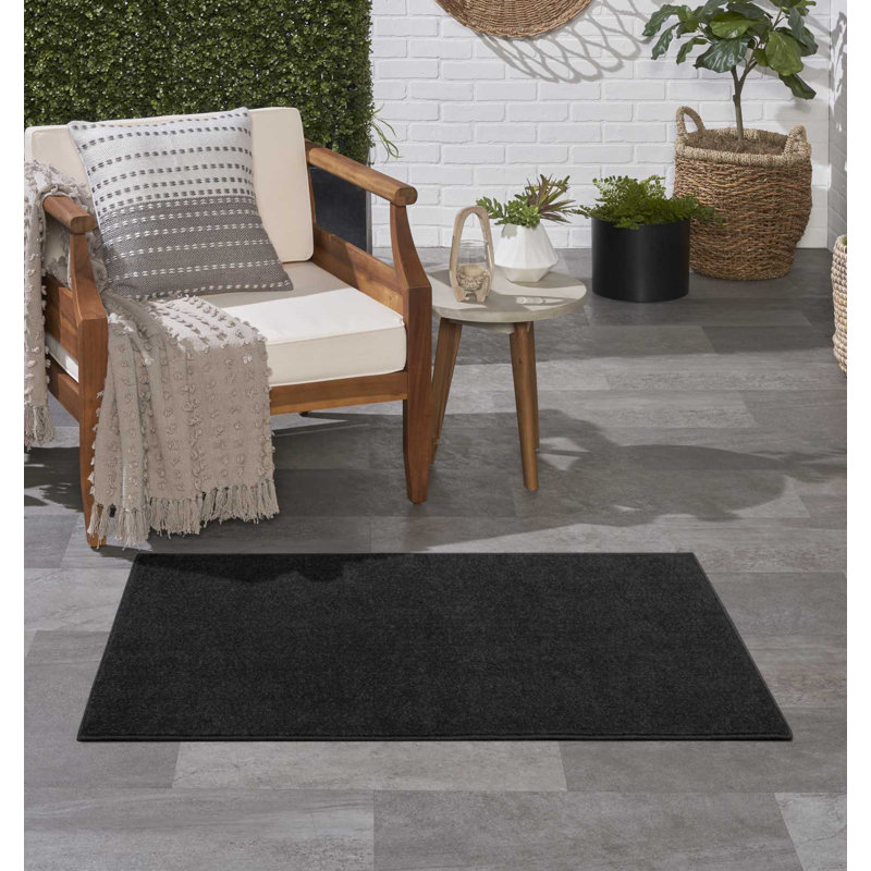 Mullican Sandy Solid Black Easy Care Indoor/Outdoor Area Rug, Runner 2' x 4'