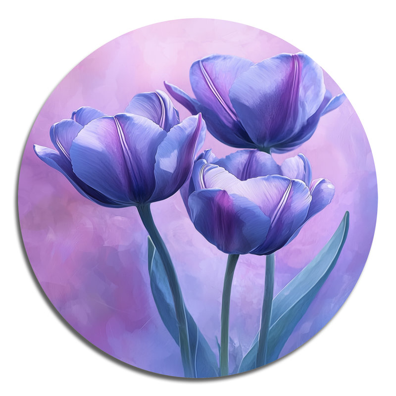Lavande tulipes Twilight Shine I - décoration murale traditionnelle mauve en métal, H 16 po x l 16 po