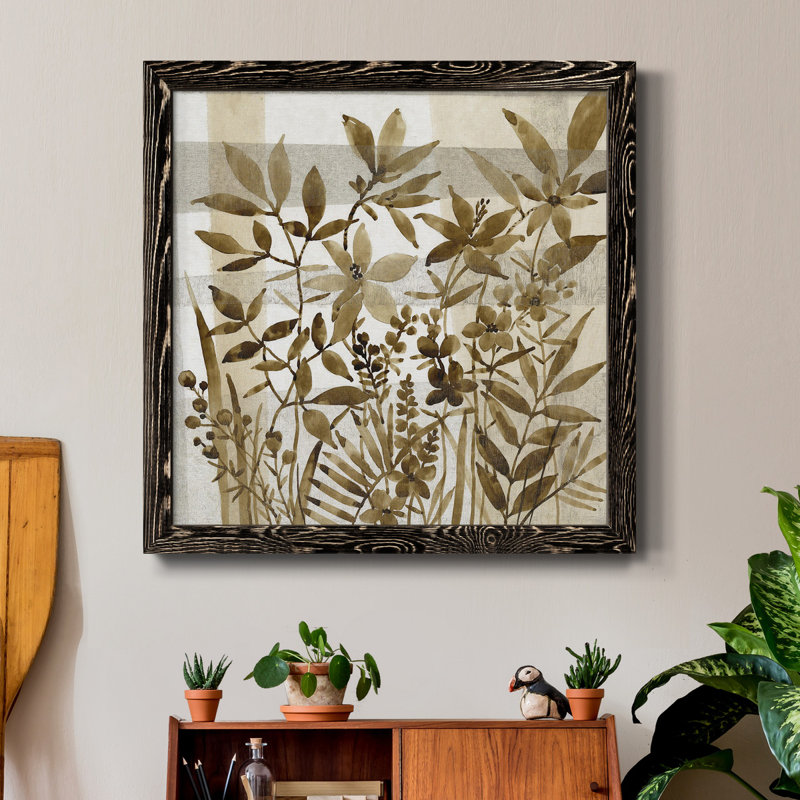 «Neutral Garden II» - Toile encadrée de qualité supérieure - prête à être accrochée, Cadre noir