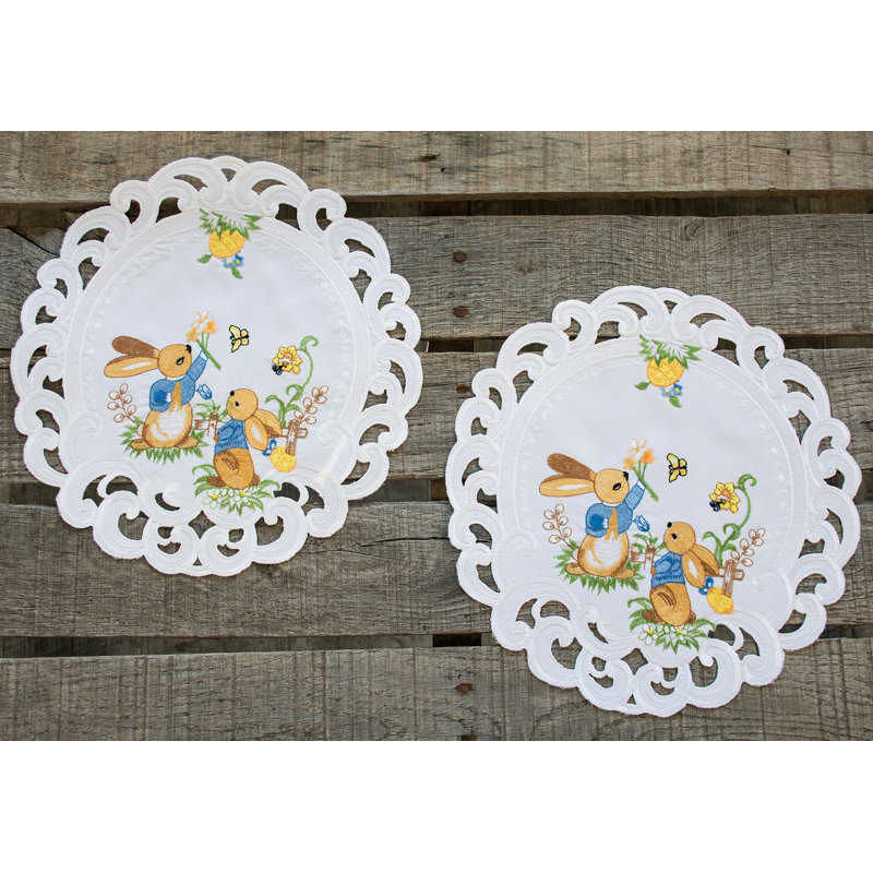 Easter Bunny on White Doily , 11" Round