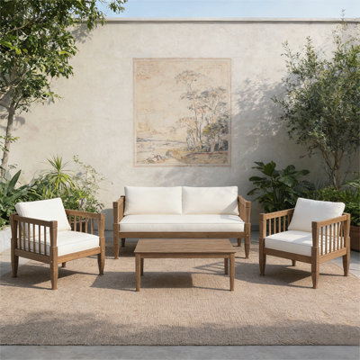 Ensemble de meubles de patio 4 pièces avec table basse, sièges profonds et coussins épais pour la détente et le divertissement en plein air