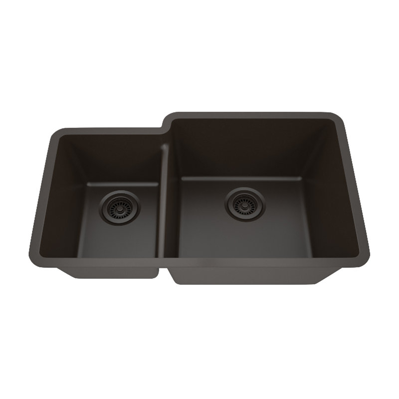 Évier de cuisine 32 po x 19 po en quartz platine, évier à double cuve 40/60, évier encastré, évier de cuisine en granite