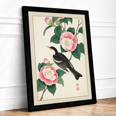 Bird Among Camellias Japandi - Framed Print