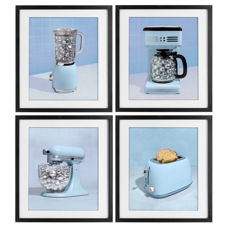 Ensemble de cuisine disco sur ensemble de 4 pièces encadrées sous verre, design par Lish Creative, 21 x 17