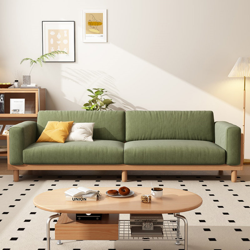 Modern Simple Solid Wood Green Corduroy Sofa