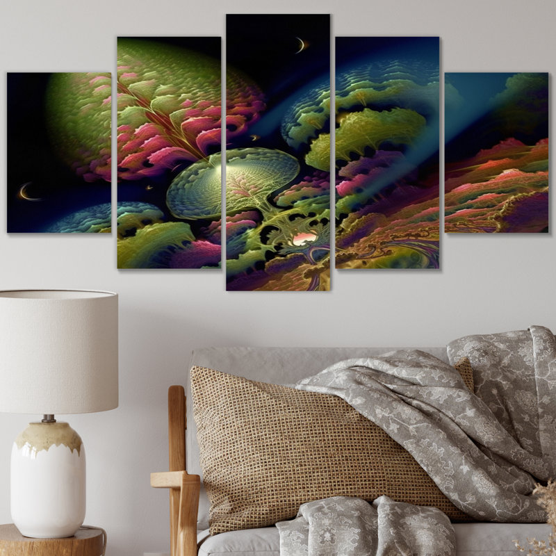 Quantum Fractal Infinity Futuristic 3D II - Décoration murale formes abstraites - 5 panneaux