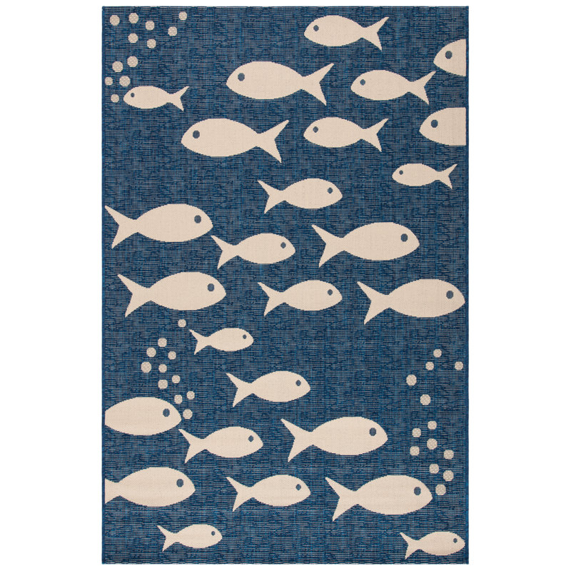 Tapis intérieur / extérieur bleu marine / beige Avani, Rectangle 4 pi x 5 pi 7 po