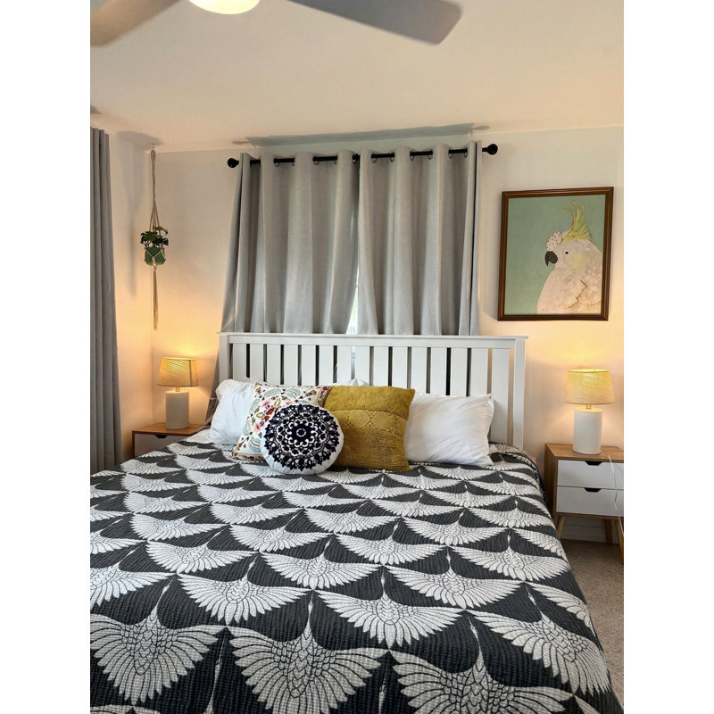 Crane Muslin Bed Blanket, Black