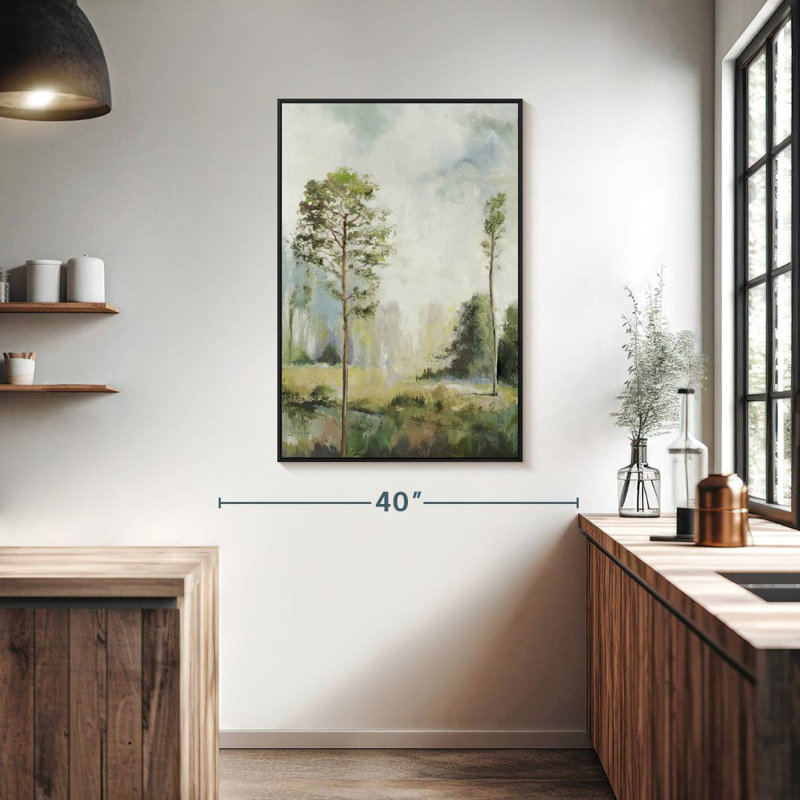 Hauts arbres verts I, Cadre flottant noir, 27 po x 40 po