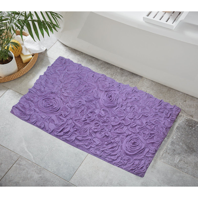 Schoenberger Floral Design Cotton Bath Rug, 40" L x 24" W, Purple