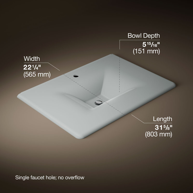 Lavabo de salle de bain Â« Iron/Impressions Â» de 31 po avec trou pour robinetterie, Gris glace, Single
