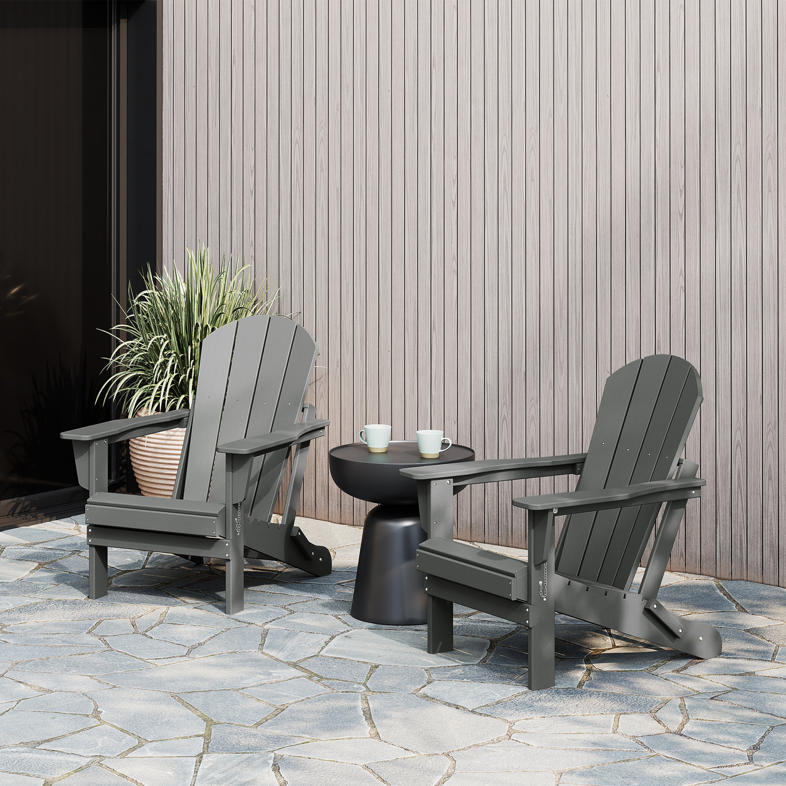 Laguna Foldable Outdoor Adirondack Set, Gray
