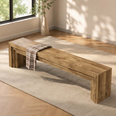 Modern Farmhouse Long Dining Bench, 70.9 Inch MDF Wood‑Grain Bench, 440 Lbs Multi‑Purpose Bench for Dining Room, Entryway, Bedroom