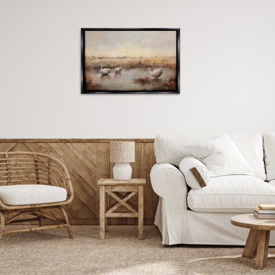 Toile flottante encadrée Swan Family par Petal Prints Design
