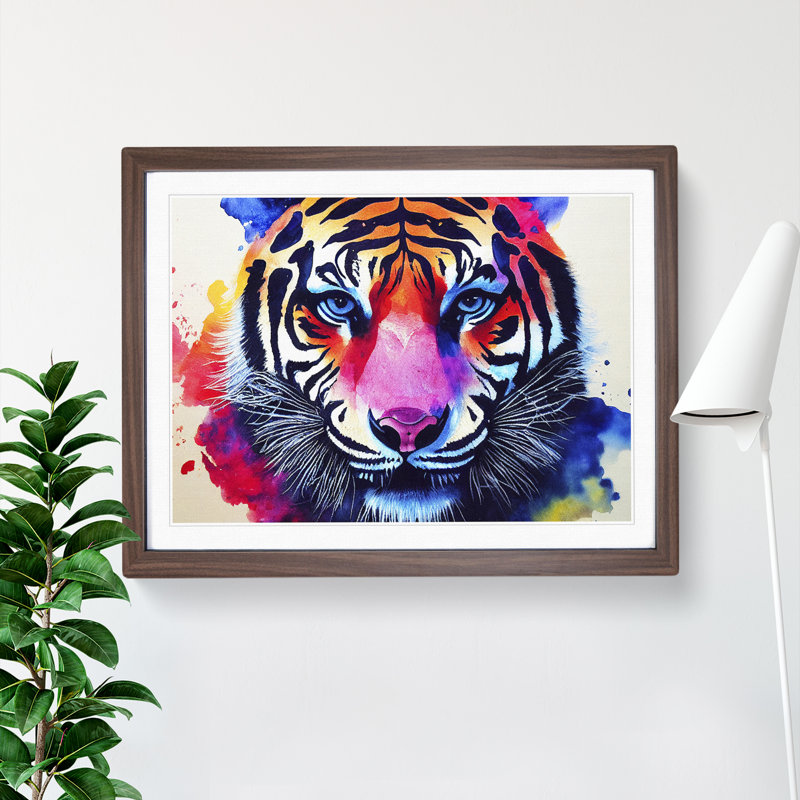 Tiger In Colour - Single Picture Frame Print, 34cm H x 46cm W x 2cm D, Walnut Framed