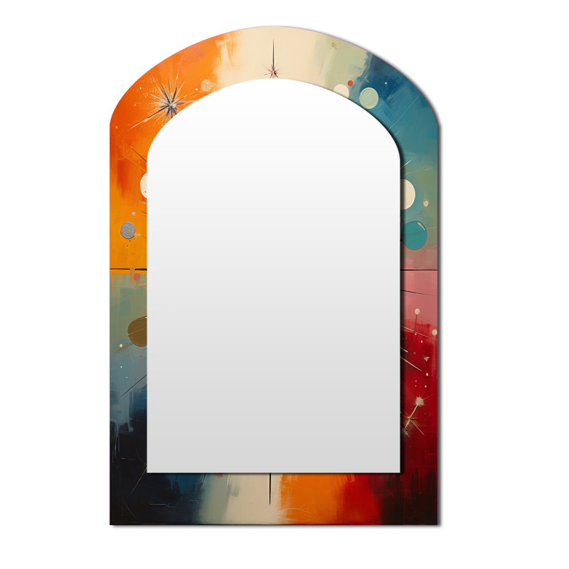 Coloré Mid Century Optique Serenade IV - Miroir mural décoratif moderne asymétrique Mid-Century, 43 po x 33 po