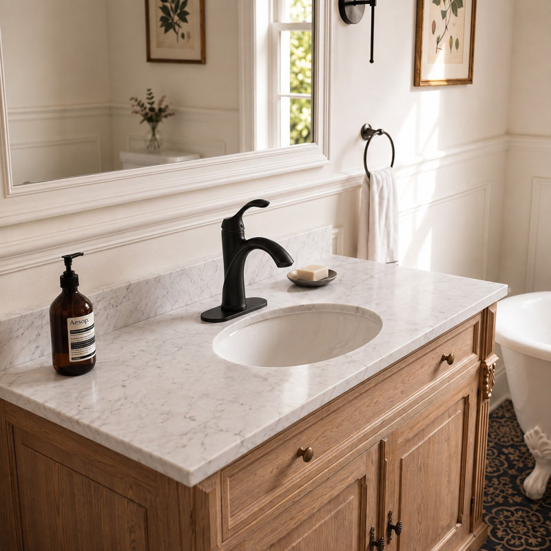 Robinet de lavabo de salle de bain monocorps et monocommande avec plaque de pont et drain Kore, Bronze frotté à l'huile