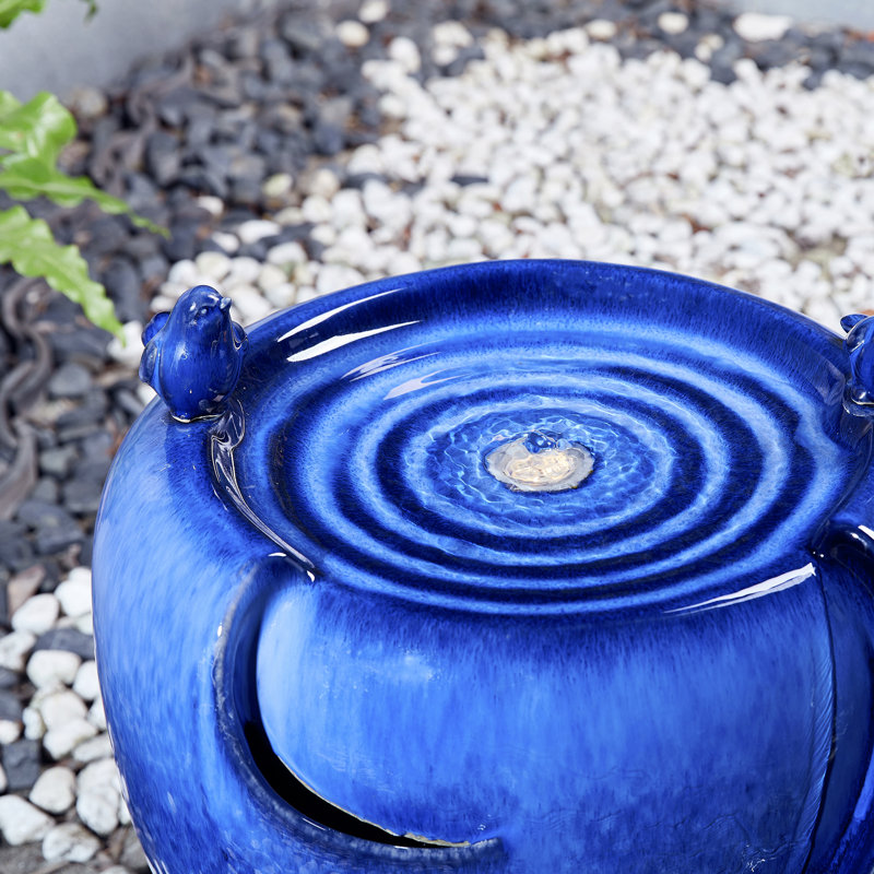 Jaicion Weather Resistant Sculptural Fountain with Light, Blue