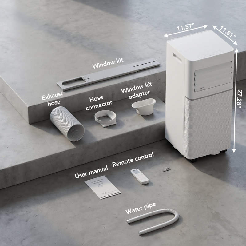 Climatiseur portatif 3-en-1 10 000 Btu - Déshumidificateur, ventilateur, affichage à DEL, télécommande, mode de sommeil silencieux, roulettes à 360 ° et ensemble de fenêtre pour chambre / bureau / garage