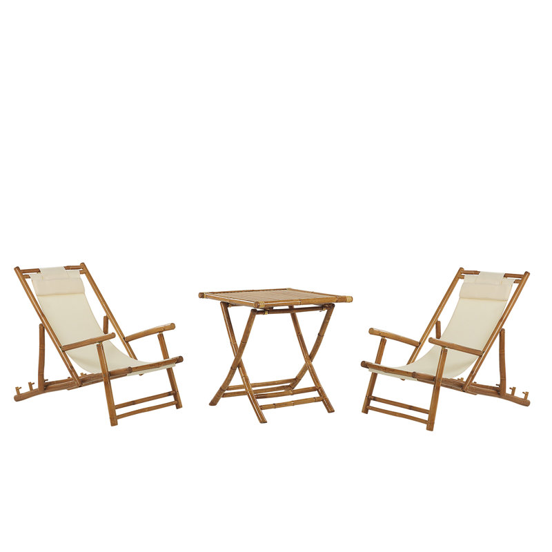 Feagan 101 cm Long Reclining Bamboo Chaise Lounge Set with Table