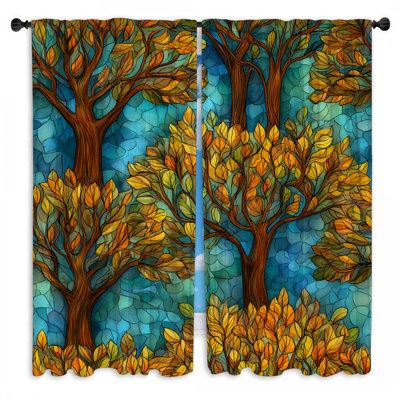 Rideaux de fenêtre à feuilles d'automne obscurcissant et obscurcissant - 2 panneaux