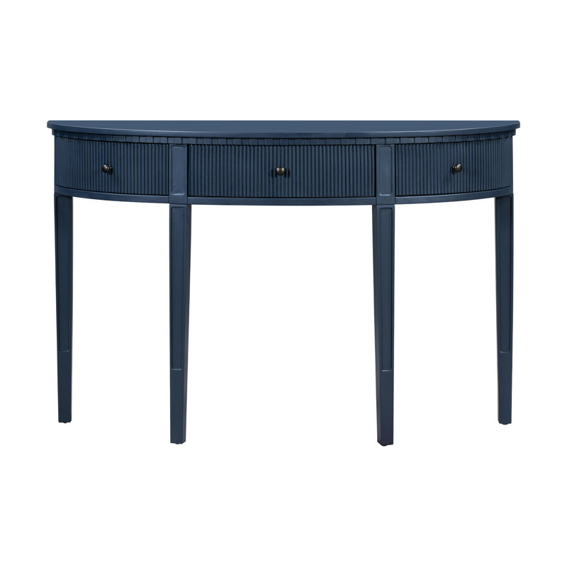 Console en pin avec tiroirs à rayures verticales et quatre pieds, bleu marine, assemblage facile pour le couloir de style U en placage de style minimaliste, grand rangement, construction, résidentiel